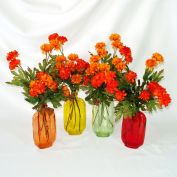 4 Colorful Glass Bottle Vases Silk Orange Mums Clearance