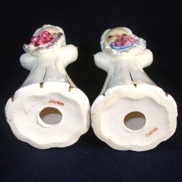 Pair 1950s Japan Angel Figurines Holding Bouquets Clearance #3