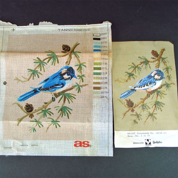 Pair Birds German Needlepoint Kits 1960s Clearance #3