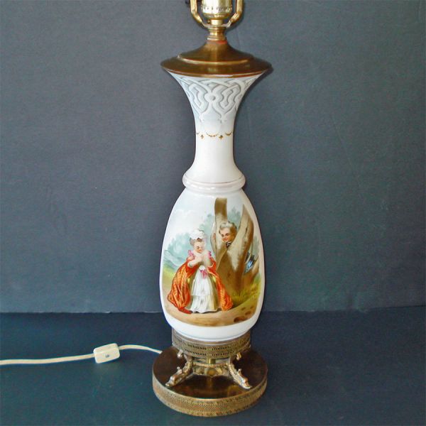 Bristol Glass Table Lamp Provincial Couple Portrait Scene #2