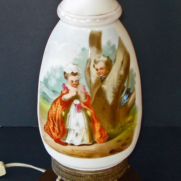 Bristol Glass Table Lamp Provincial Couple Portrait Scene #3