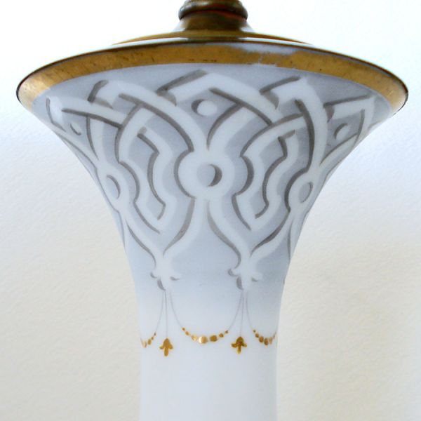 Bristol Glass Table Lamp Provincial Couple Portrait Scene #7