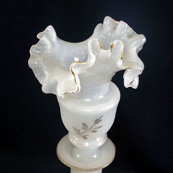 Bristol Glass Enameled Ruffled Top Perfume or Dresser Bottle #2