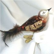 Glittered Red-Brown Glass Clip Bird Christmas Ornament Feather Tail