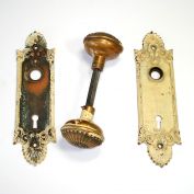 Antique Yale & Towne Bronze Doorknob Set With Backplates
