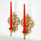 Ornate Cast Brass Candle Sconces