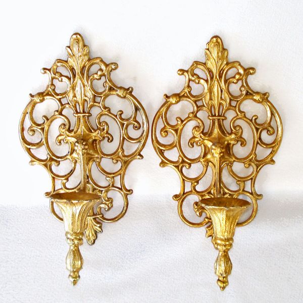 Ornate Cast Brass Candle Sconces #2