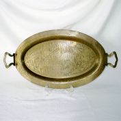 Persian Style Brass Tray Engraved Hunter, Animals Scene Clearance