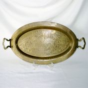 Persian Style Brass Tray Engraved Hunter, Animals Scene