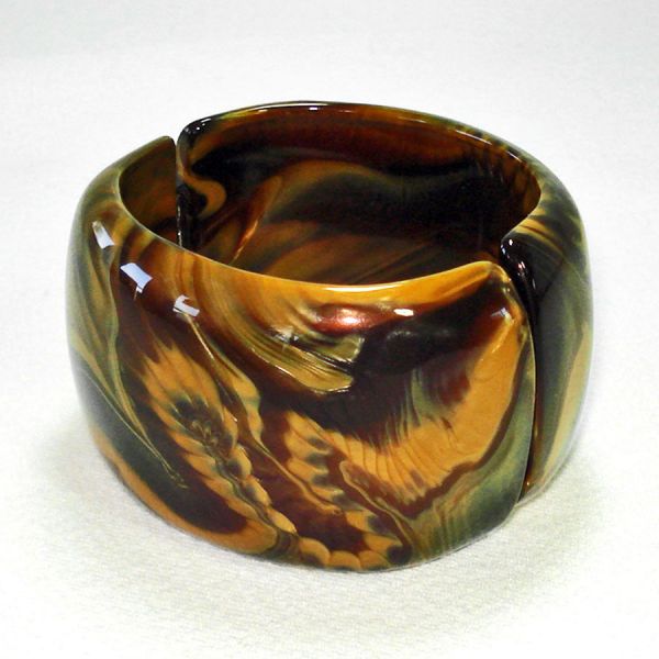 Lucite Swirled Caramel Mocha Wide Clamper Bracelet #3