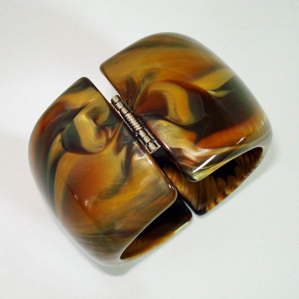 Lucite Swirled Caramel Mocha Wide Clamper Bracelet #4