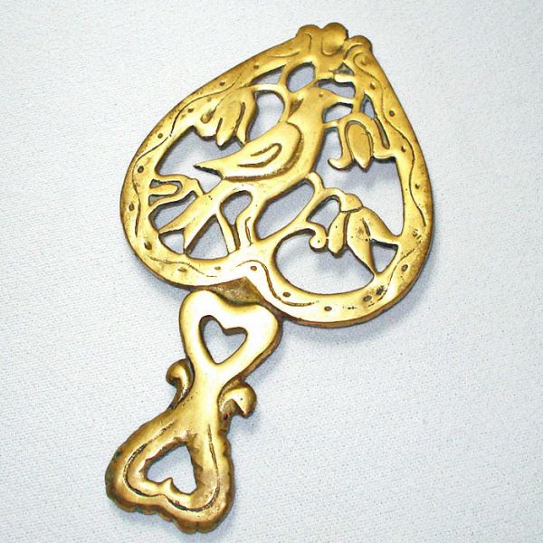 Bird In Heart Pennsylvania Dutch Cast Brass Trivet