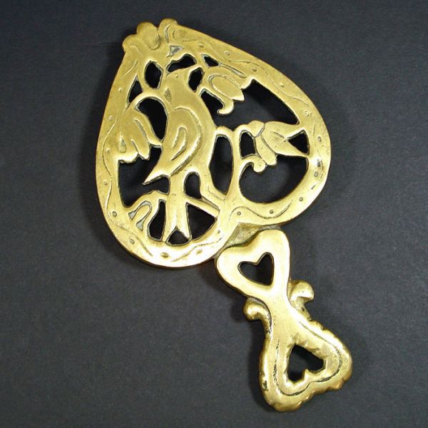 Bird In Heart Pennsylvania Dutch Cast Brass Trivet #2