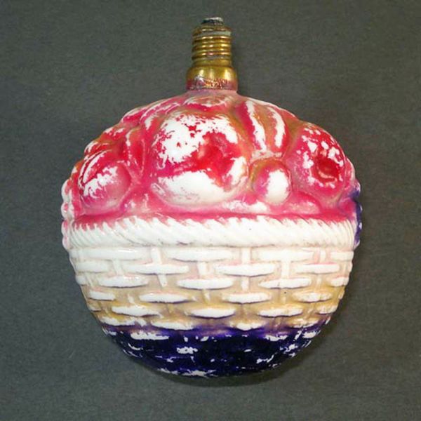 Fruit Basket Large Figural Milk Glass Christmas Light Bulb Working