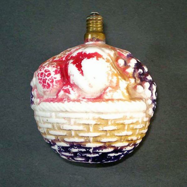 Fruit Basket Large Figural Milk Glass Christmas Light Bulb Working #2