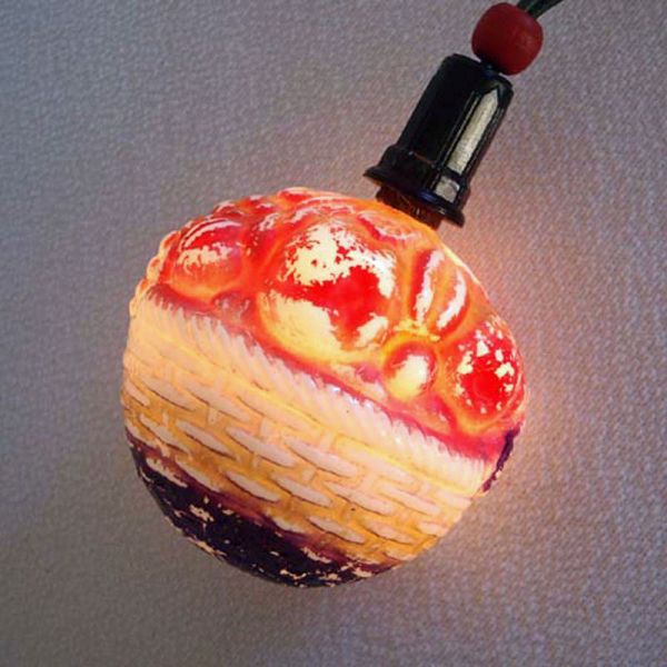 Fruit Basket Large Figural Milk Glass Christmas Light Bulb Working #3