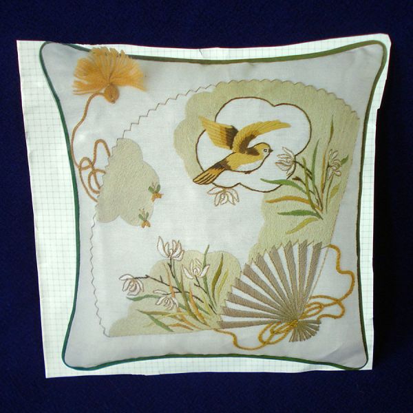 Bucilla Fan Crewel Embroidery Pillow Kit 1970s