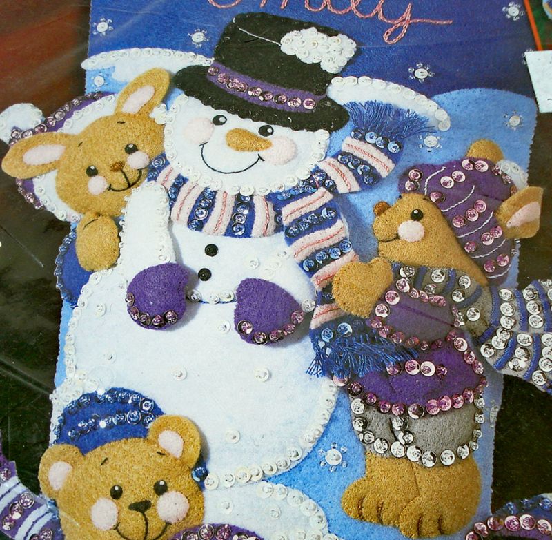 Copperton Lane: Bucilla Child's Felt Christmas Stocking Kit Snowman  Animals, Kits, Supplies, Materials, 15249