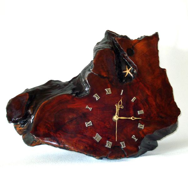 Redwood Burl Slab Wall Clock With Starfish