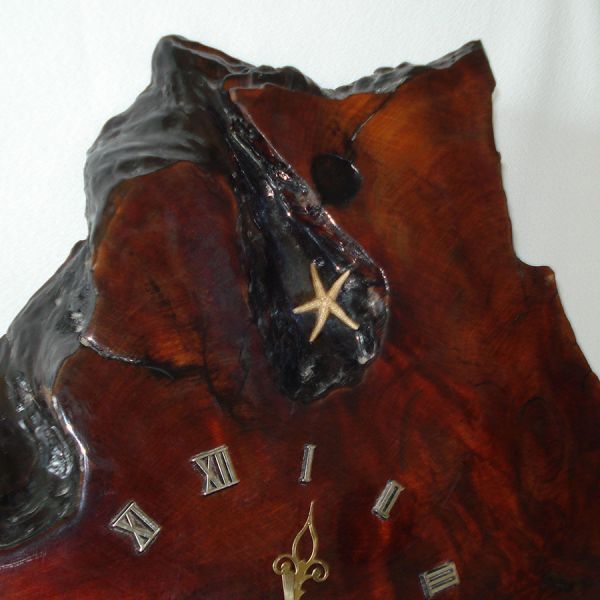 Redwood Burl Slab Wall Clock With Starfish #2