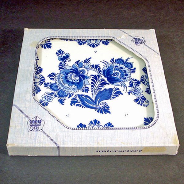 Boxed West Germany Blue Danube Floral Tile Trivet #1