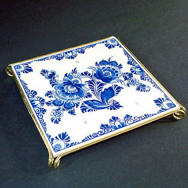 Boxed West Germany Blue Danube Floral Tile Trivet Clearance #2