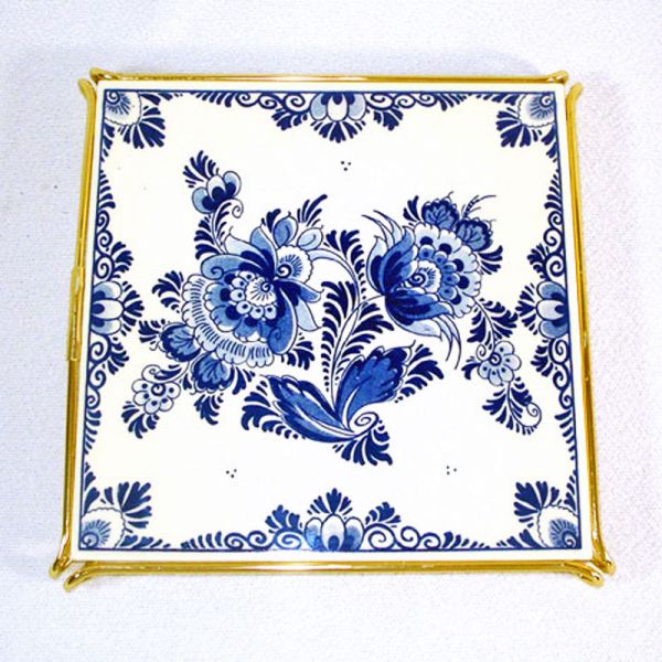 Boxed West Germany Blue Danube Floral Tile Trivet Clearance #3