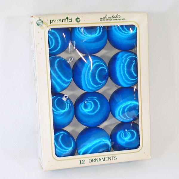 Box Pyramid Satin Sheen Large Blue Christmas Ornaments
