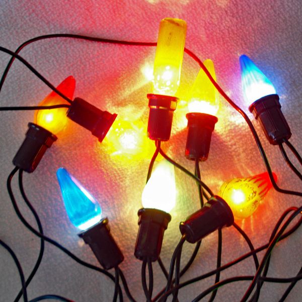 31 Tested C6 Ribbed Cone Christmas Light Bulbs Plus String #2