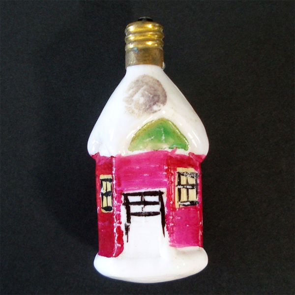 Cottage House Figural Milk Glass Christmas Light Bulb Working #2