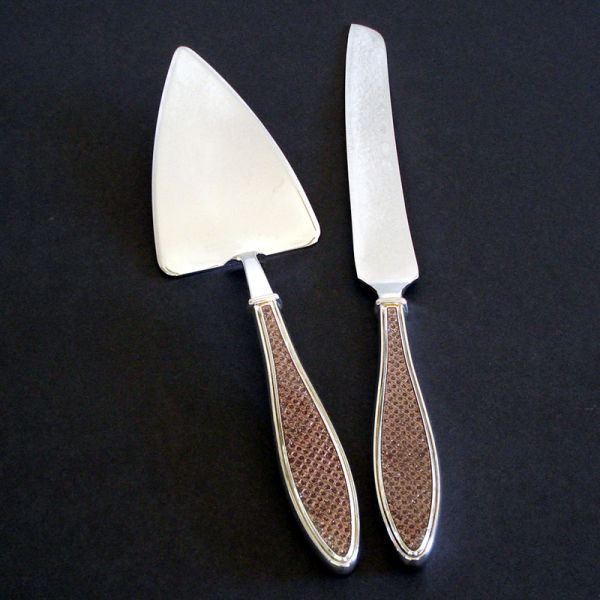 Modern Stainless Enamel Cake Knife and Server Utensil Set