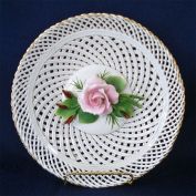 Capodimonte Porcelain Pink Rose Basketweave Wall Plate