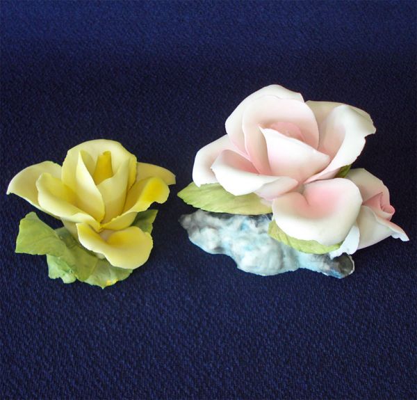 Pair Capodimonte Napoleon Porcelain Roses Clearance #3