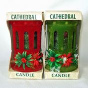 Flocked Red Green Pair Christmas Candles Retro 60s