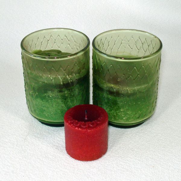 Flocked Red Green Pair Christmas Candles Retro 60s #4