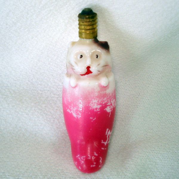 Cat in Stocking Figural Christmas Light Bulb Works Clearance