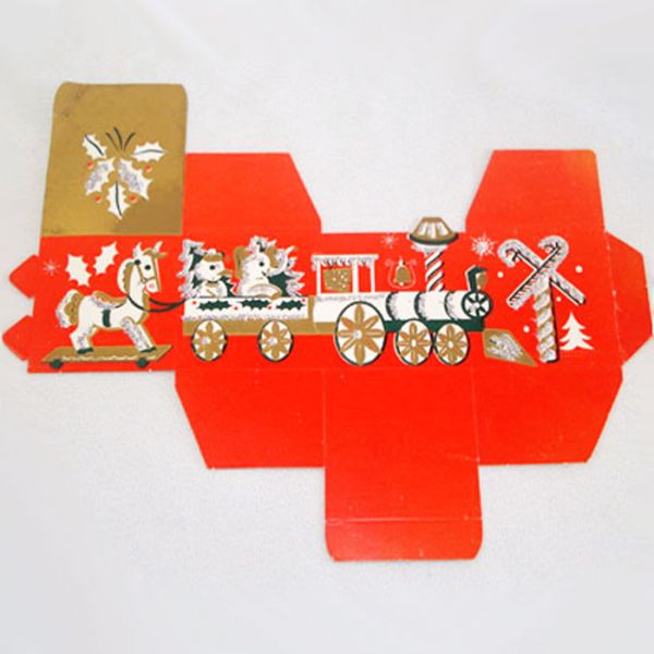 1950s Glittered Christmas Train Paper Candy Box Unused