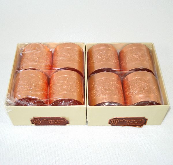 Coppercraft Guild Engraved Copper Napkin Rings Boxed Set #4