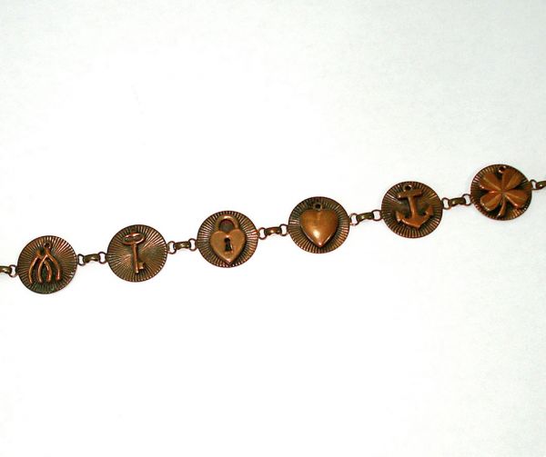 Copper Link Charm Bracelet Mid Century #3