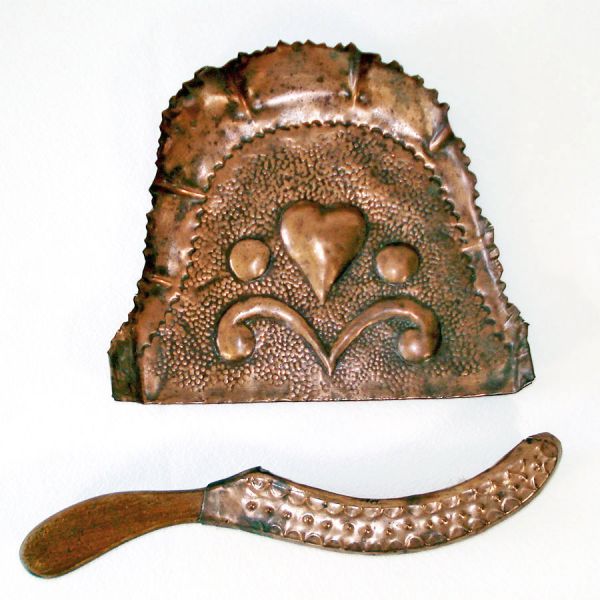 Antique Art Nouveau Copper Crumb Tray Brush Set