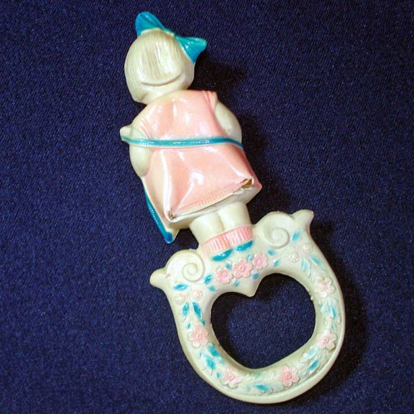 Antique Viscoloid Celluloid Little Girl Baby Rattle Clearance #2