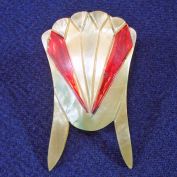 Art Deco Incised Celluloid Winged Fan Shield Brooch Pin