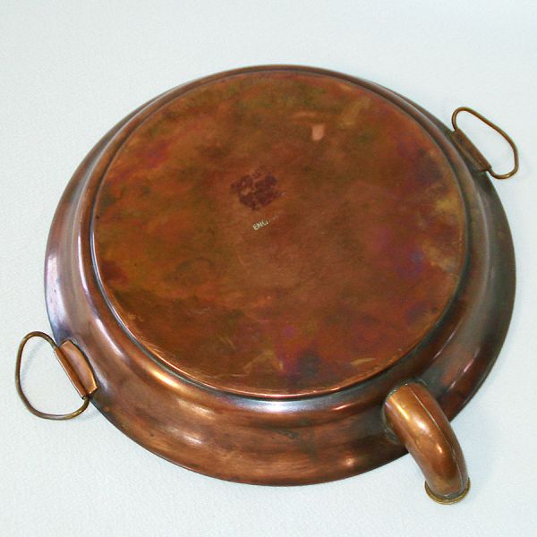 Antique English Copper and Transferware Ceramic Warming Plate #3