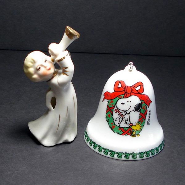 12 Ceramic Christmas Ornaments, Bells, Figures - Dogs, Angels, More #3