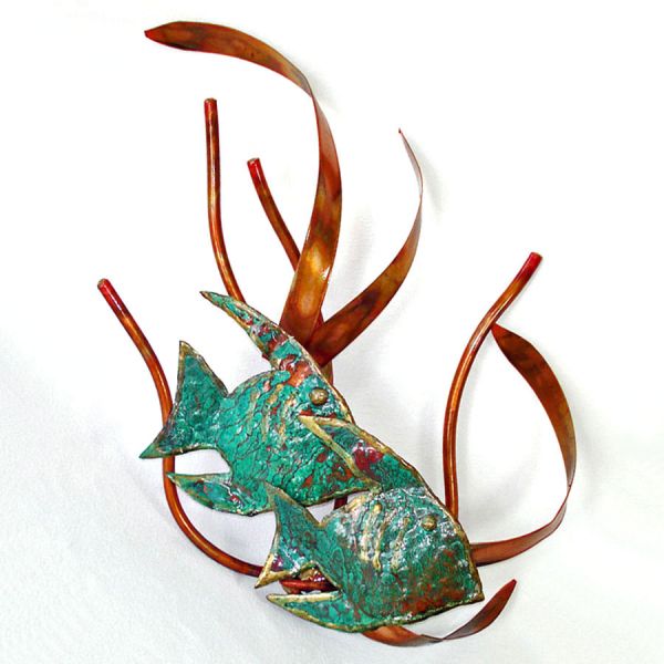 Angel Fish Metal Wall Art Sculpture Green Enameled Copper