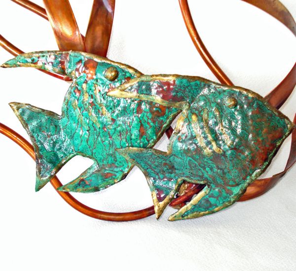 Angel Fish Metal Wall Art Sculpture Green Enameled Copper #3