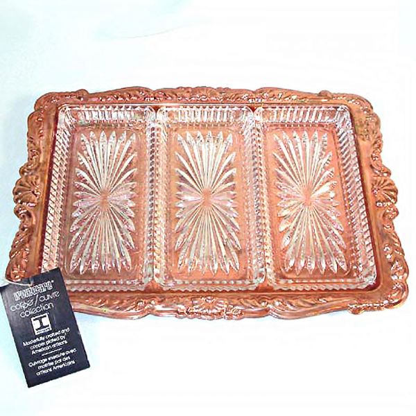 Copper and Glass Relish Serving Tray In Original Box Clearance #2