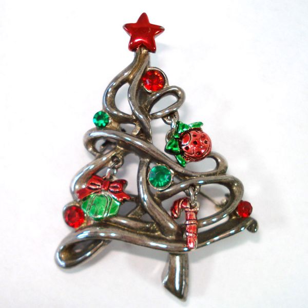 Christmas Tree Rhinestone Brooch Earrings Set With Charms Clearance #2