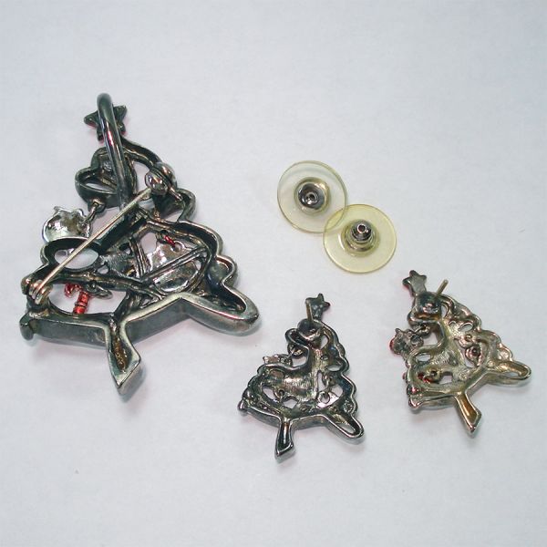 Christmas Tree Rhinestone Brooch Earrings Set With Charms Clearance #4
