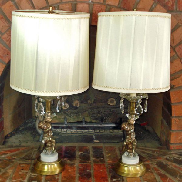 Pair Hollywood Regency Cherub Prisms Table Lamps #2